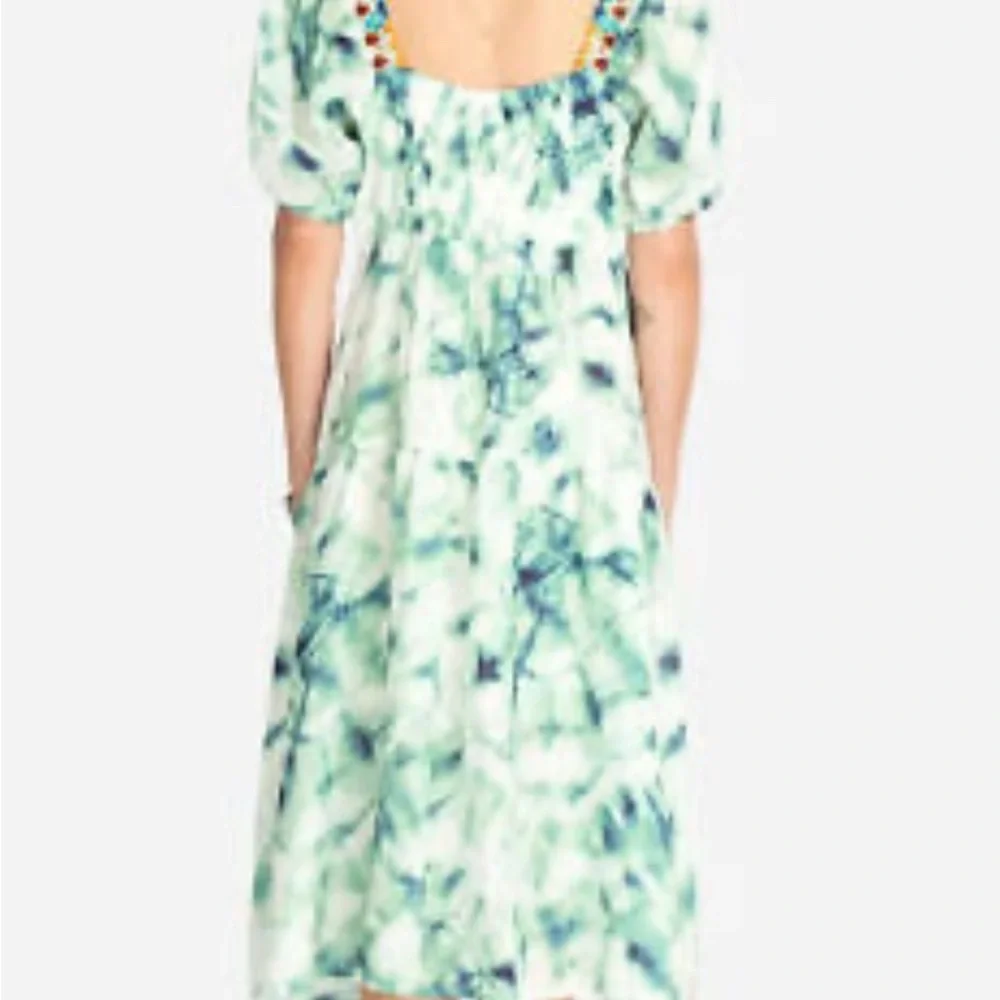 Johnny Was gorgeous green Tie-Dye Puff Sleeve Dress size Large - Picture 2 of 7